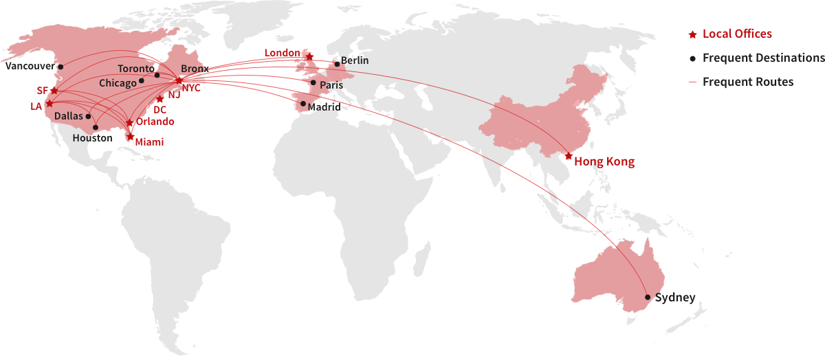 A map showing FlatRate Locations around the globe