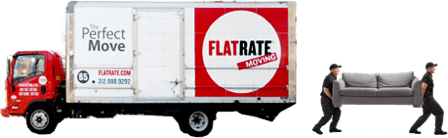 Movers downloading a sofa from a Flatrate Truck