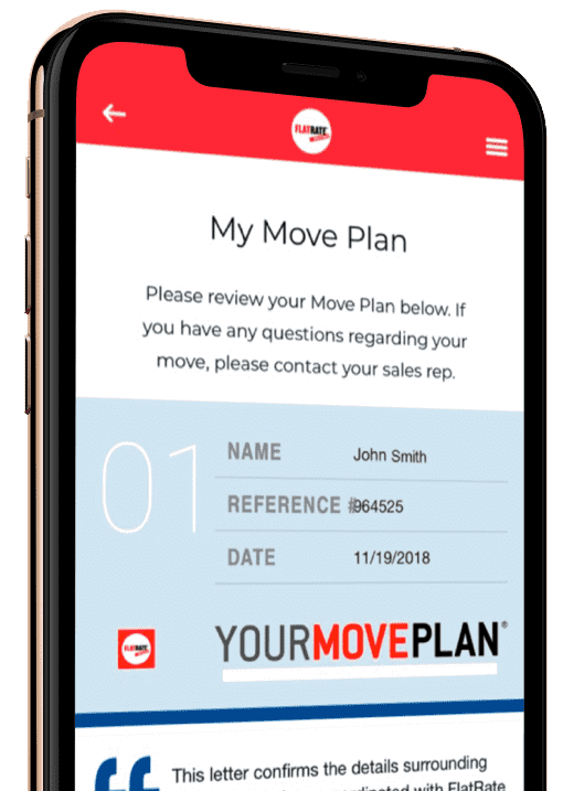 Flatrate's My Move Plan application on a mobile device