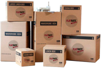 An assortment of FlatRate packing boxes