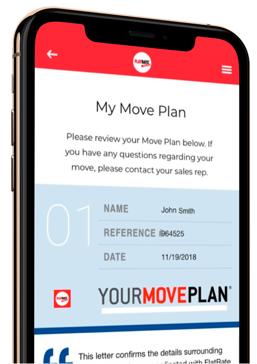 Flatrate's My Move Plan application on a mobile device