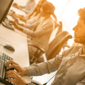 Call center person using the computer