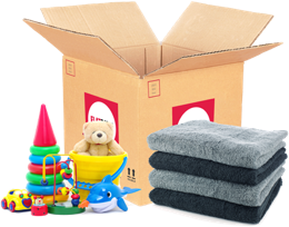 A large linen box with toys and towels
