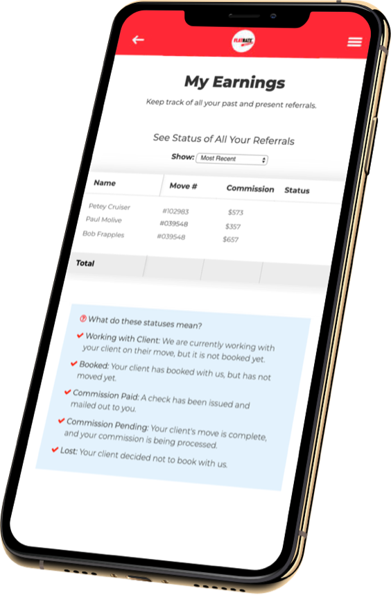 A phone displays the FlatRate referral screen in the My FlatRate app