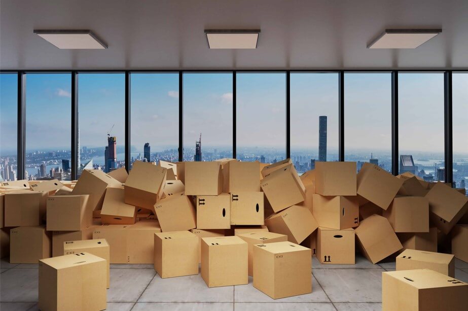 Mountain of boxes on the office