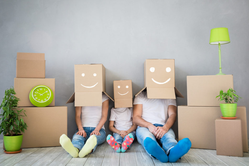 Family with boxes