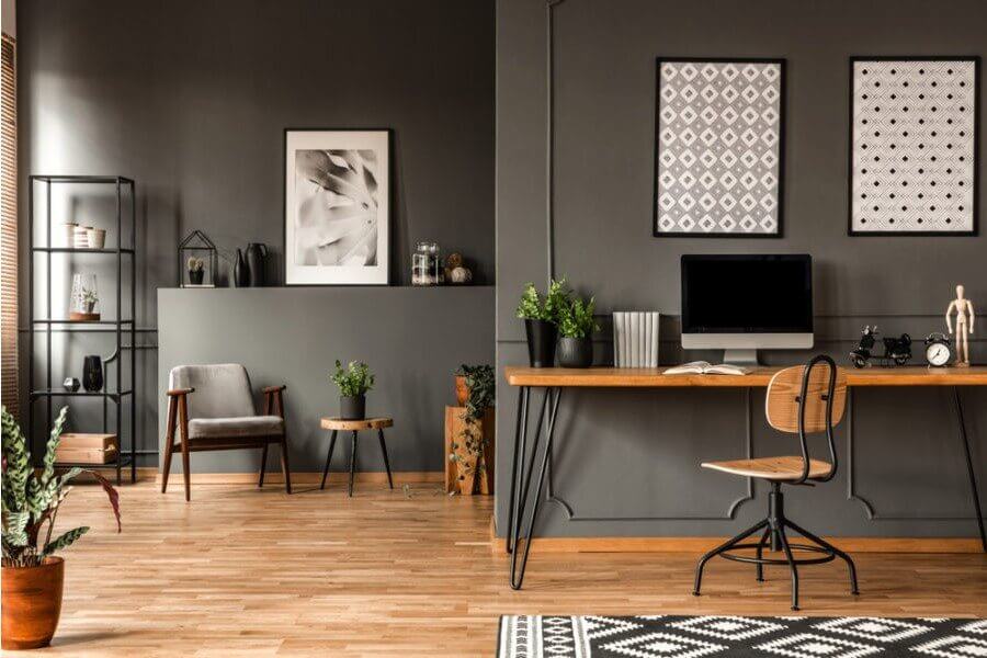 Luxury living room with a desk