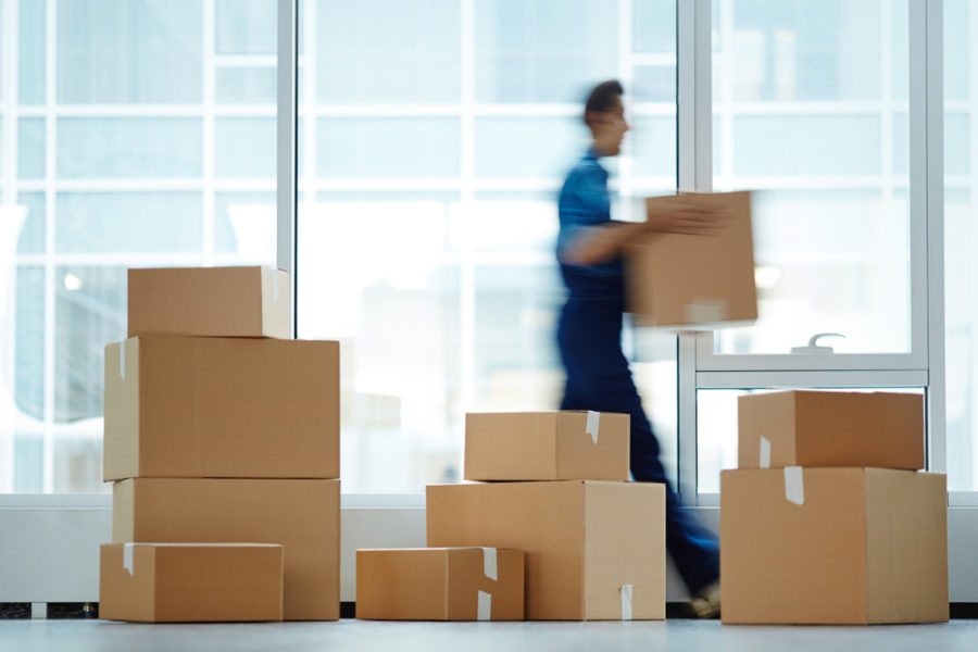 moving boxes in an office