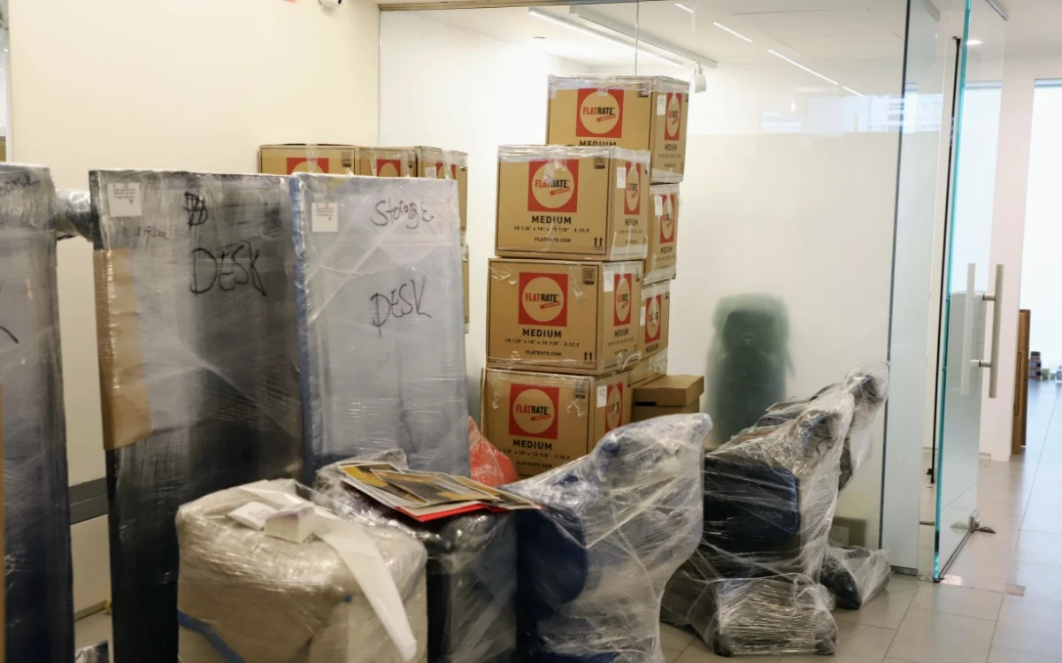 Stack of moving boxes ready to be moved